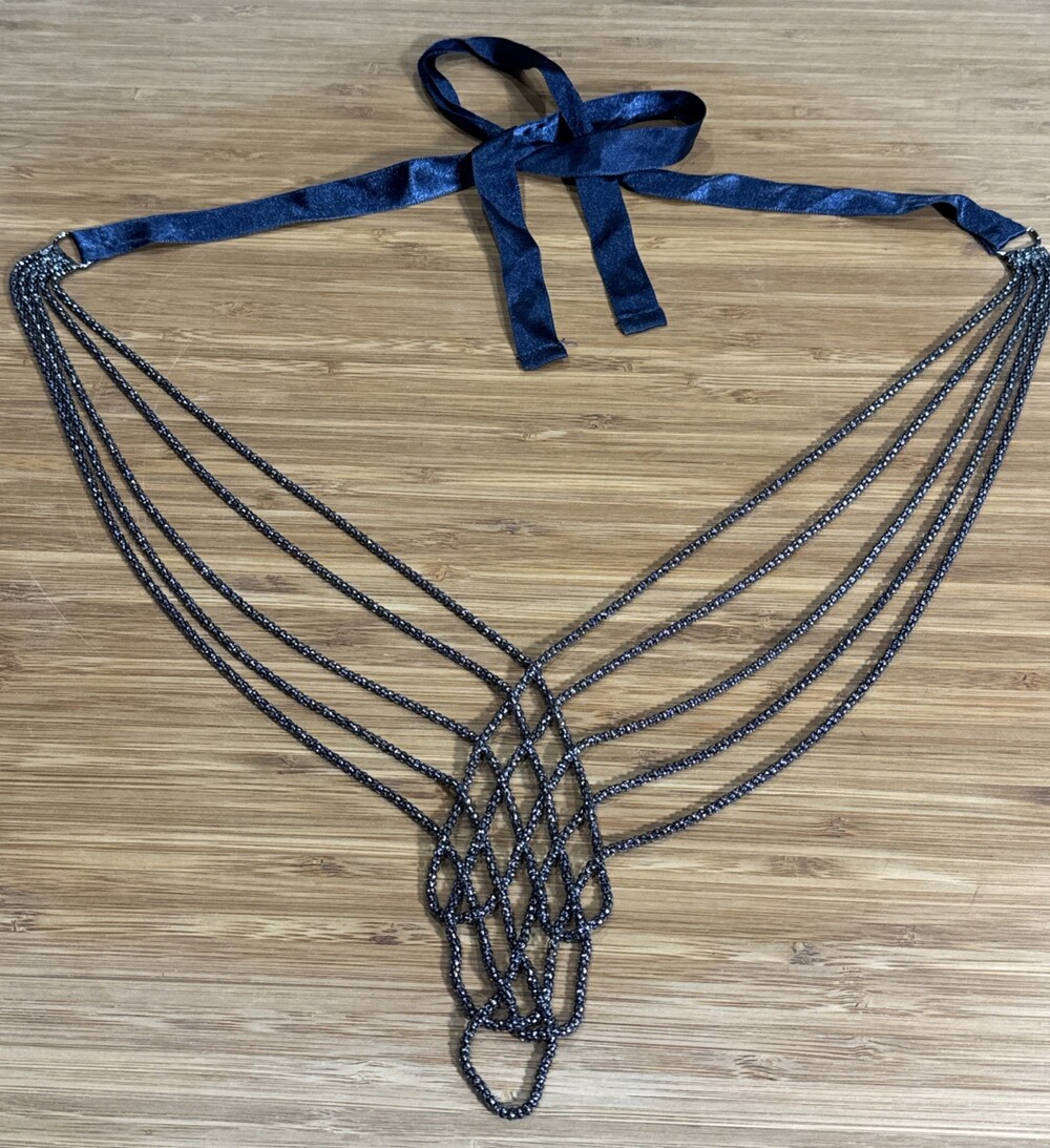 Gunmetal Beaded Drape Belt Waist Chain Goth Witch Spider Web Halloween Costume